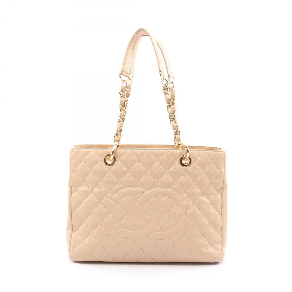 Chanel Matelasse Grand Shopping GST Tote Bag Leather Beige